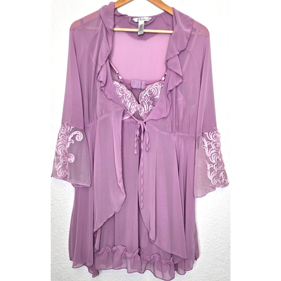 delicates Other - Vintage Y2K Slip Dress Nighty Babydoll Cami Robe Large Lavender Sheer Ruffle